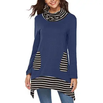 

Women Hoodies Winter Casual Patchwork Striped Long Sleeve Pullovers Sweatshirt Turtleneck Tops Sudaderas Para Mujer SJ1103X