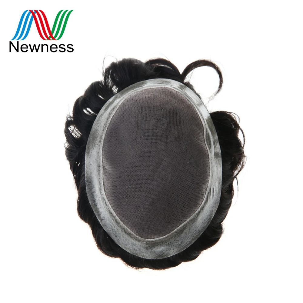 

Men Toupee Indian Remy Human Hairpieces Fine Mono & PU Base Clear Poly Around Wigs For Males Hair Replacement Newness