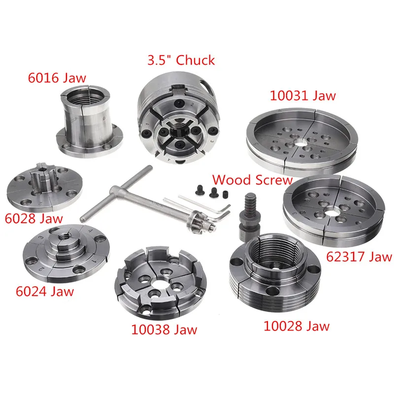 Реверсивный 3,5 дюймов Дерево токарный патрон 1 дюйма x 8TPI нить Токарный станок по дереву патрон аксессуар челюсти Токарный станок по дереву токарный инструмент 8 типов