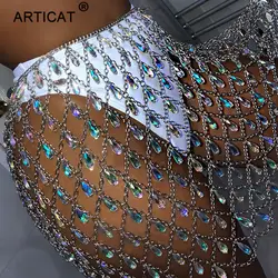 Articat с металлическим блеском Кристалл Юбка со стразами Для женщин женские Леггинсы для йоги из блесток Bodycon мини-юбка для ночного клуба