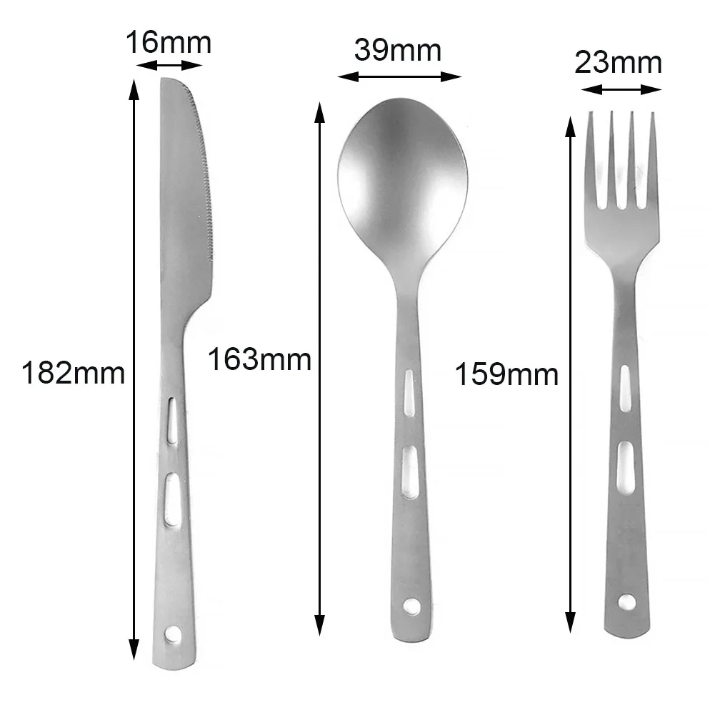 3 piezas desmontable al aire libre vajilla cuchillo de tenedor cuchara de titanio cubiertos senderismo Camping Picnic portátil vajilla ~