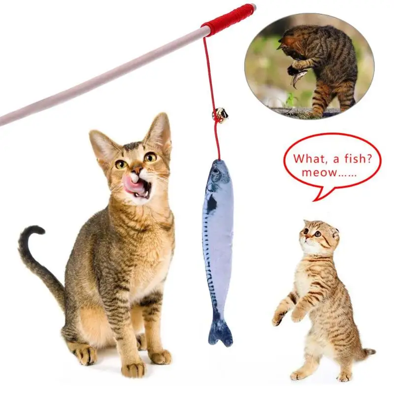 Natural Wood Kitten Tease Rod Cat Sticks with Bell Catnip Fish Pet Toys | Дом и сад