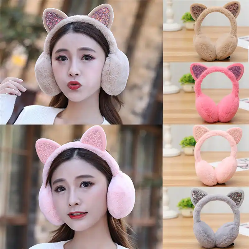 Cache oreilles femme 5 Couleur enfant mignon chat oreilles hiver ext/érieure oreillettes chaudes chat oreille mignon oreille chat oreille oreillettes brillantes paillettes soft oreillettes boucles de t