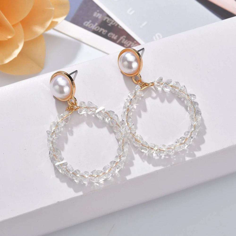 

2019 New European Fashion Jewelry Transparent Irregular Crystal Earrings Round Circle Hoop Earrings For Women Girls Jewelry Gift