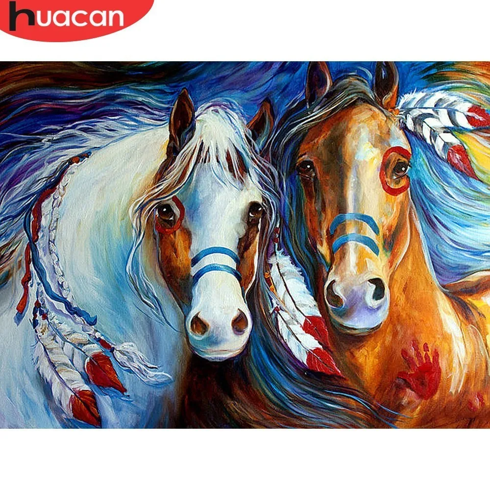 

HUACAN Full Square Diamond Painting Two Horse Cross Stitch Resin 5D DIY Diamond Embroidery Animal Rhinestone Mosaic Home Decor