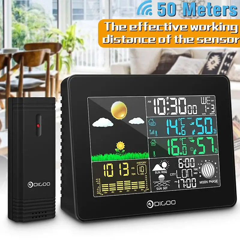 

Digoo Wireless Big Screen Colour Digital Outdoor Temperature Humidity Thermometer Hygrometer Weather Forecast Sensor Alarm Clock