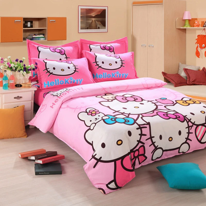 

Home textiles Children Cartoon Hello kitty kids bedding set, include duvet cover bed sheet pillowcase 70