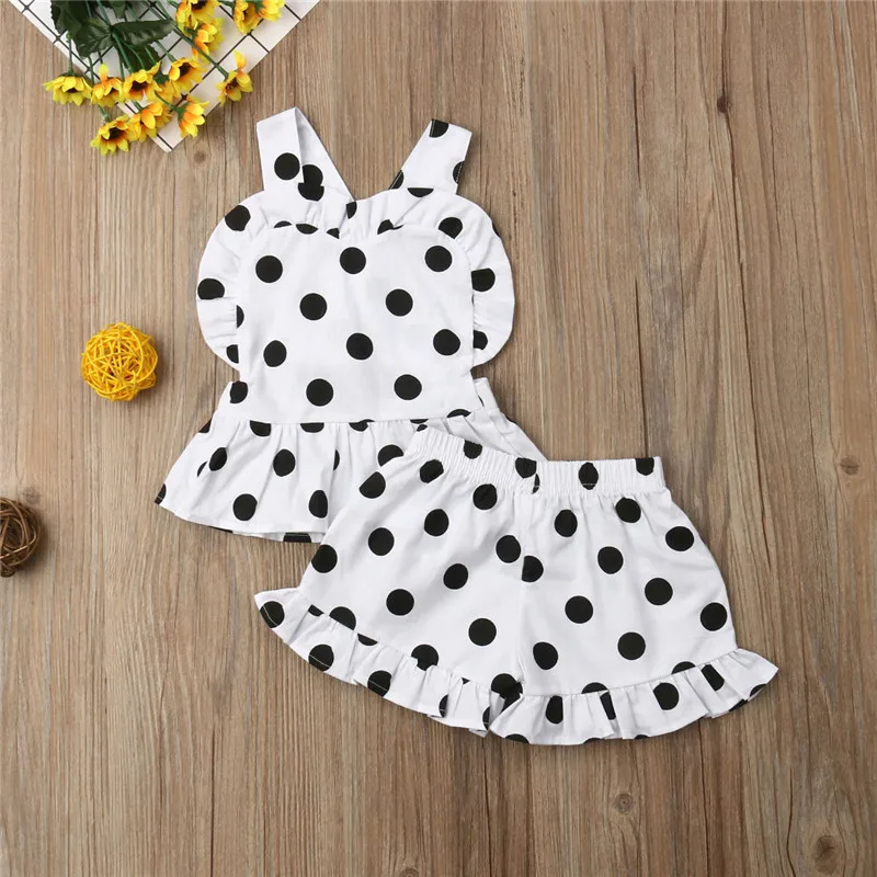 

0-3T Newborn Kids Baby Girl Polka Dot Ruffle Tops Vest Shorts 2PCS Cute Toddler Girls Outfits Sunsuit Casual Clothing
