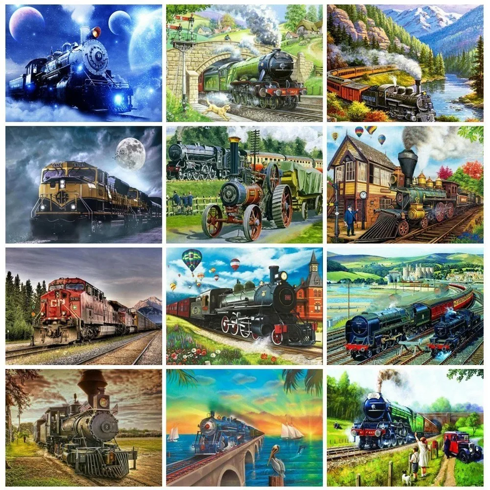 

Huacan Diamond Embroidery Landscape 5D DIY Diamond Painting Full Square Train Mosaic Picture Of Rhinestone Home Decor Gift