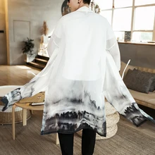 Модная свободная шаль, длинное кимоно, ветровка, верхняя одежда, летний бренд, китайский стиль, мужской кардиган, тонкое пальто, Тренч, куртка для мужчин