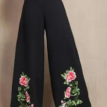 Распродажа, как горячие пирожные,, осень/зима, женские новые льняные широкие брюки, Национальный Ветер, вышитые юбки/XL-4XL