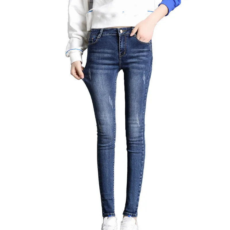 

Women's Spring Summer Casual High Waist Jeans Buttons Skinny Elastic Denim Pencil Pants Calca Feminina