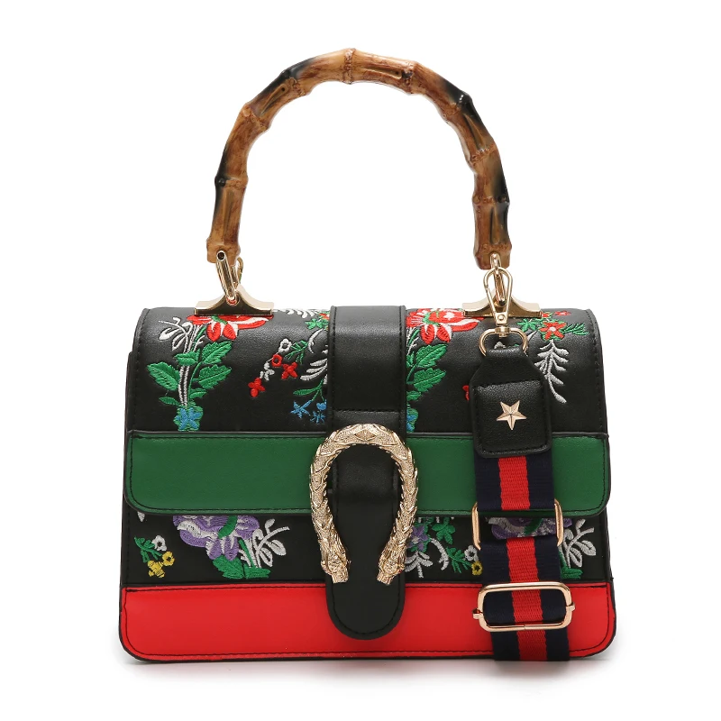 

Telastar Women's Bag Vintage Bamboo Handle Handbag Luxury Brand Female Floral Embroidery Shoulder Bags For Women 2019 Spring New