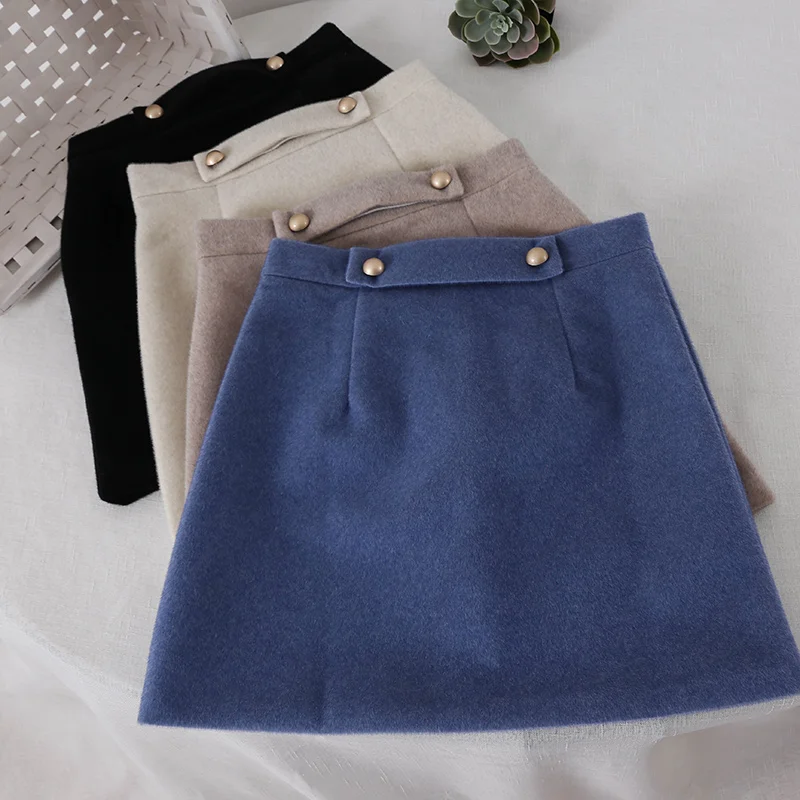 

2019 Direct Selling New Lanon Skirts Womens Women Skirt Solid A-line Button Above Knee Mini Length Empire Waist Autumn Winter