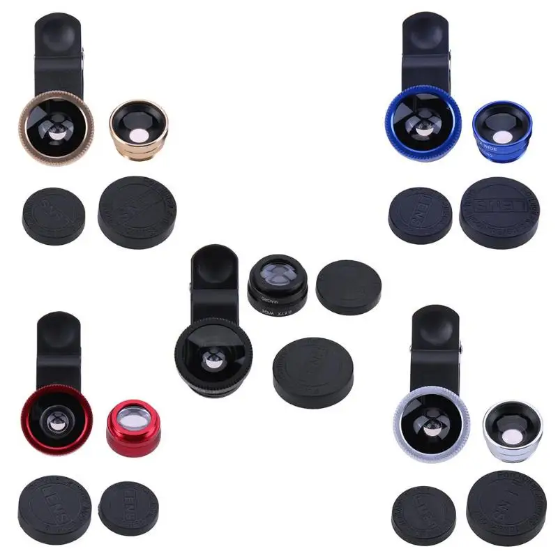 3 in 1 Universal Fish Eye + Wide Angle + Macro Camera Lens Kit with Lens Cover for Smart Mobile Phone for iPhone Smartphone