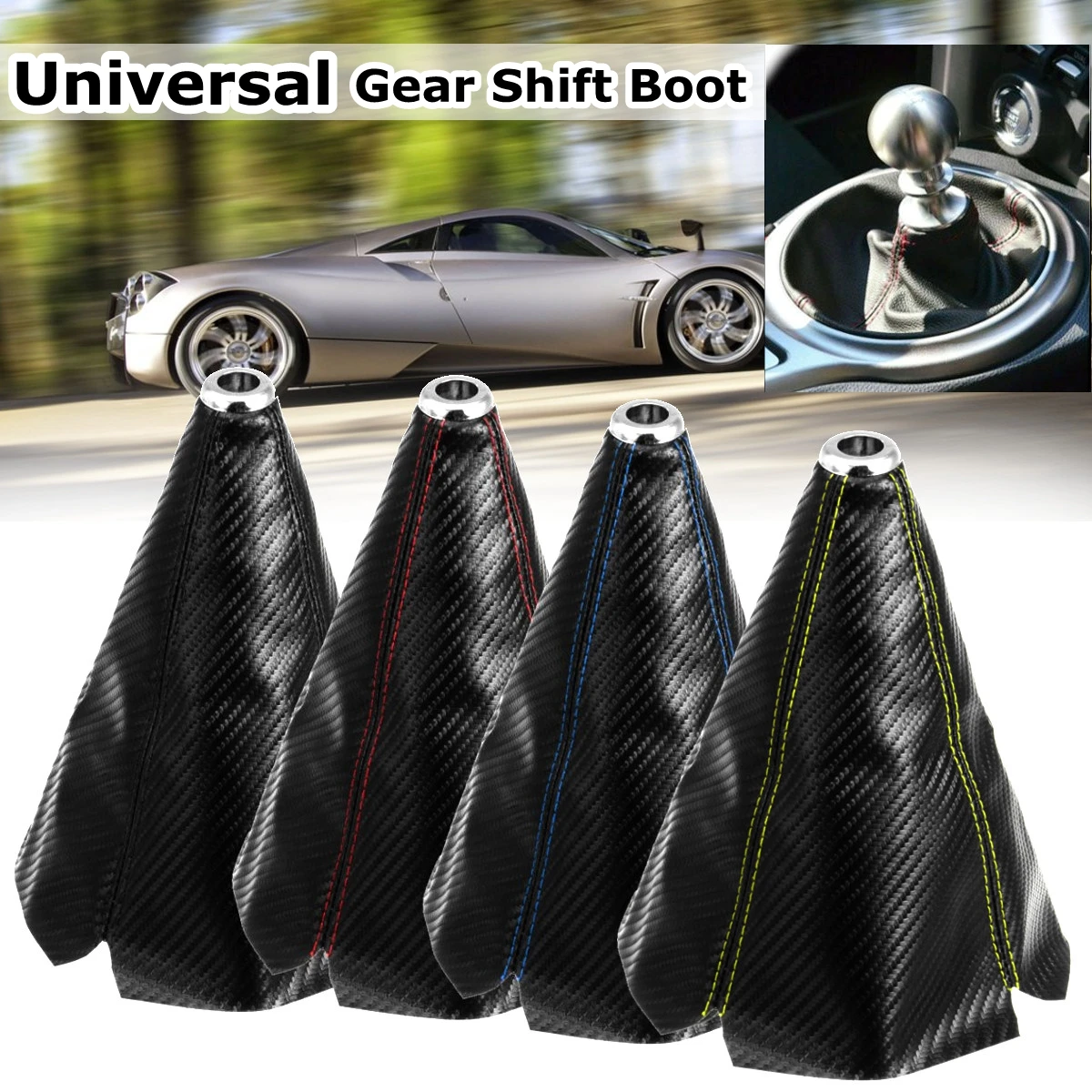 

Universal Car Gear Shift Knob Shifter Boot Cover Gaiter Carbon Leather Gear Shift Collars
