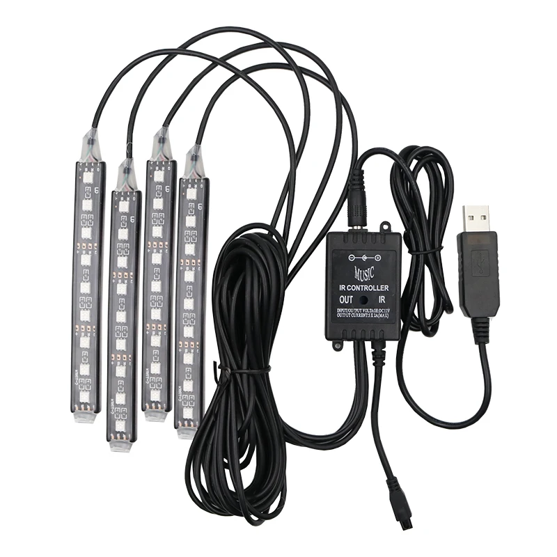 

Car Interior Lights Music LED Lighting Sound Active Function and Wireless Remote Control for Car Decoration Atmosphere Lamp