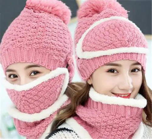 Для женщин дамы девушки снаряжены вязаный крючком шерстяной берет шляпу с шарфом маска зима теплая