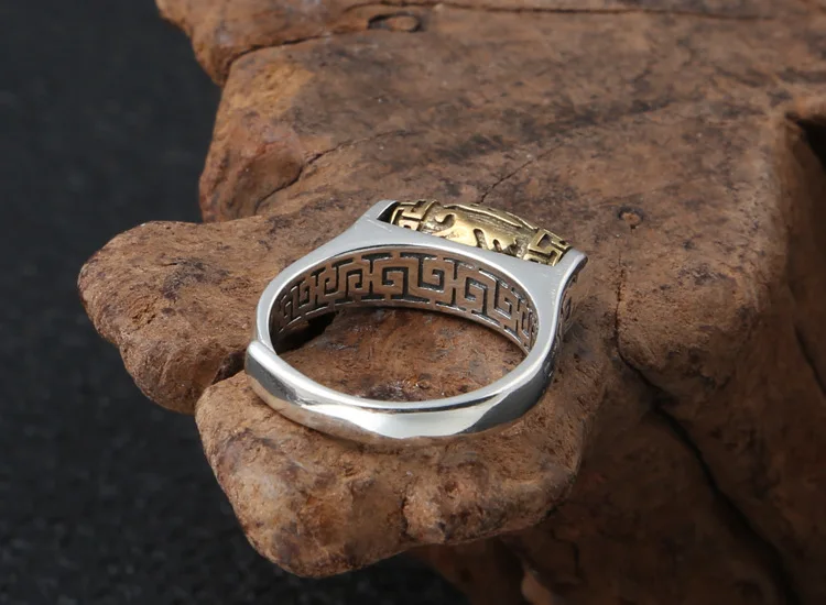 Ручной работы 925 серебро Тибетский шесть слов пословица кольцо поворота удачи кольцо с регулируемым размером