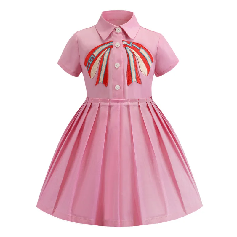 

Spring and Summer 2019 New Embroidered Lapel Short-sleeved Pure Cotton Girls' Pleated Dress for 3-8y Dress Elegant