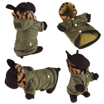 

New Fashion Pet Dog Clothes Winter Cotton Thickening Warm Breathable Soft Coat Clothing With Cap Army Green Jumpsuits For Puppy