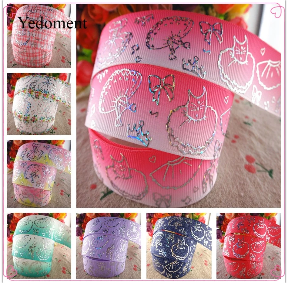 

18052401, 1" 25mm 10 yards laser silver ballet dresses princess printed grosgrain ribbons gift packaging DIY handmade materials