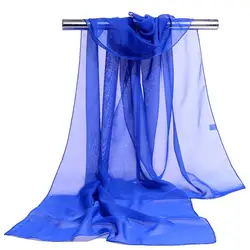 Женский шарф, длинная однотонная шифоновая шаль, большие шарфы, Пляжная мягкая Солнцезащитная темно-синяя