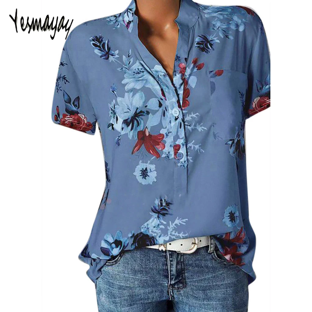 Fashion Blouse Women Plus Size 5XL Summer V-neck Print Blouse Shirt Tops Short Sleeve Blusas Mujer 2019 womens tops and blouses