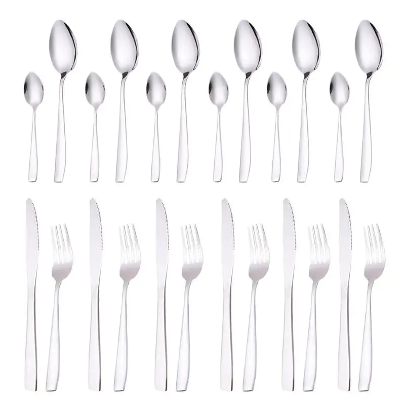  24pcs Flatware Set Stainless Steel Kitchen Cutlery Set Tableware Dinnerware Utensil Set with Wooden - 32993733992