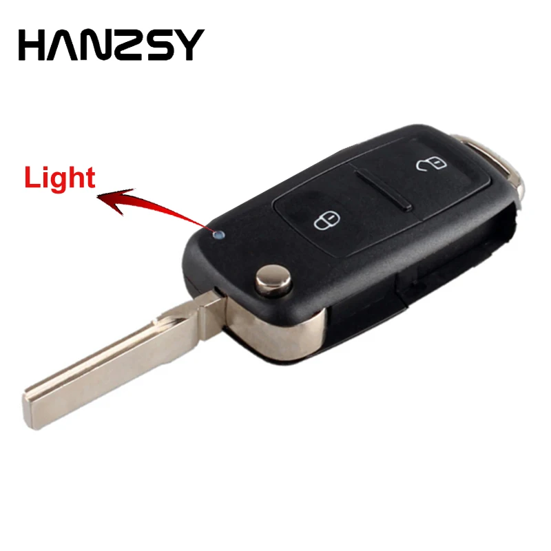 

HANZSY 2 Button Remote Folding Flip Car Key Shell Case Fob for Vw VOLKSWAGEN Transporter T5 Polo G with Uncut Blade