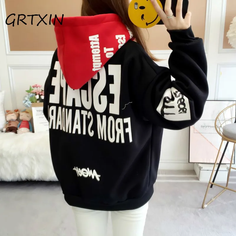 

Hoodies Women 2018 Women Fashion Sweatshirts Long Sleeve Hoodies Print Letter Female Tracksuits Sportswear Moletom Feminino 2XL