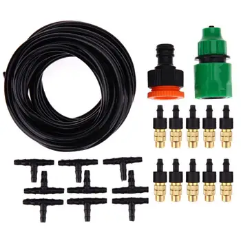 

Outdoor Garden Misting Cooling System Fitting 4/7mm Hose 10pcs Nozzles Kit Sprinkler Water Kits System