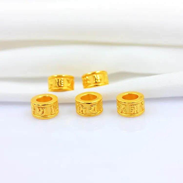 

New 24K Yellow Gold 3D Craft Pendant Bless Buddhist Words Tube Pendant 1pcs