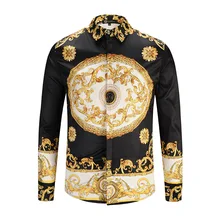 3D печатные золотые дворцовые цветы мужские рубашки мужские винтажные Роскошные Рубашки Chemise Homme Новая мужская одежда camisa masculina