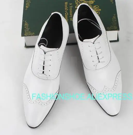 

Brown Black White Formal Suit Shoes Genuine leather Fashion Hot Dress Wedding Party Shoes Male