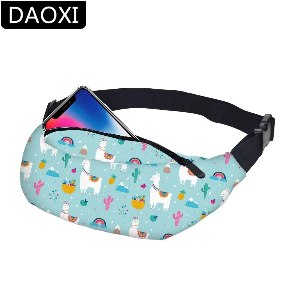 

DAOXI Woman Fanny Pack Llama Waterproof Alpaca Cactus Pineapple Fashion Travel Waist Pack Men Bum Bags Dropshipping YB-42