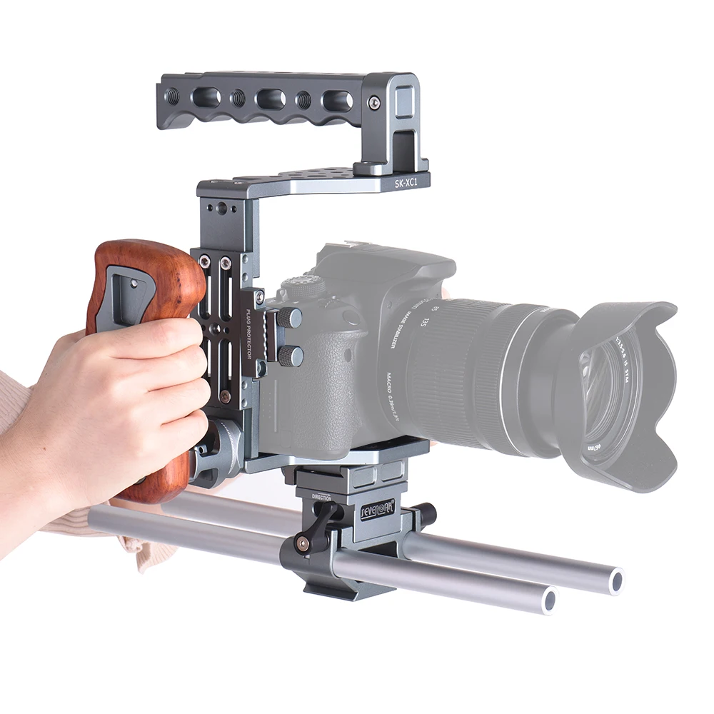 SEVENOAK SK-XC1 DSLR алюминиевый сплав камера клетка 15 мм комплект тяг w/деревянная ручка Видео Фильм делая стабилизатор системы