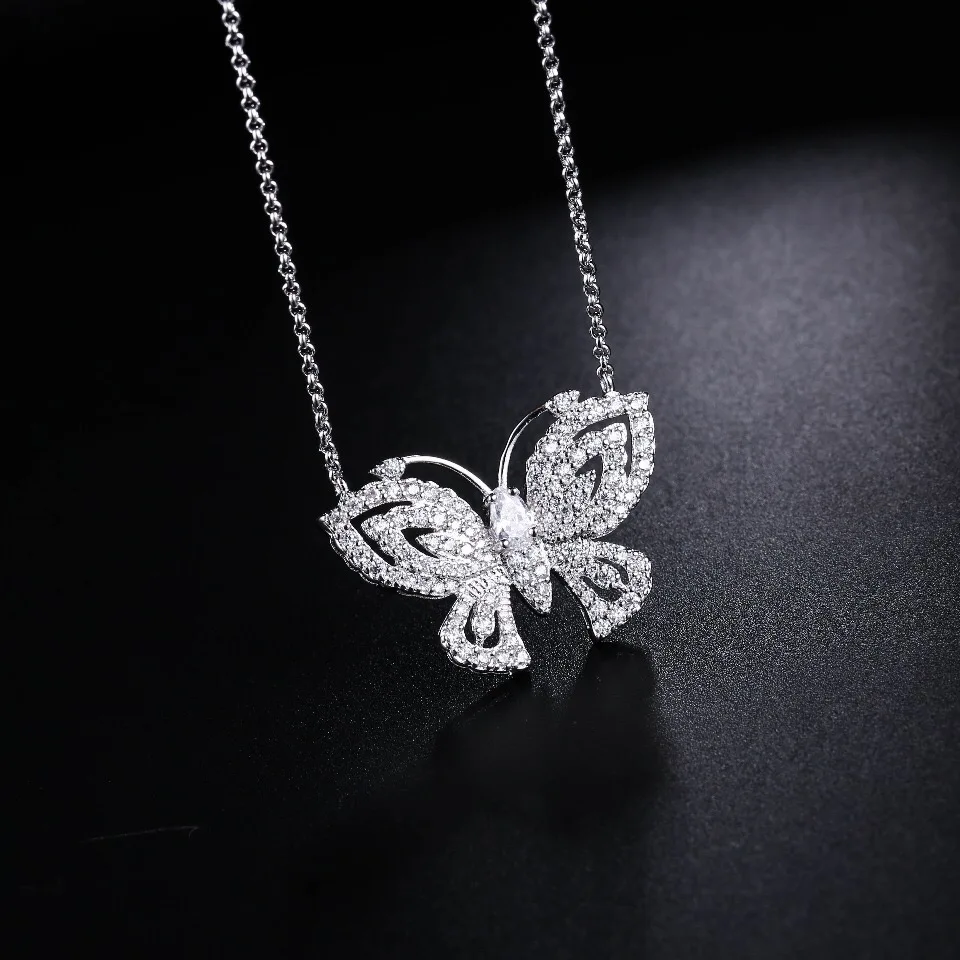 

UMGODLY New Arrival Luxury Cubic Zirconia Butterfly Necklaces Silver Color Pendant Beautiful Women Fashion Party Wedding Jewelry