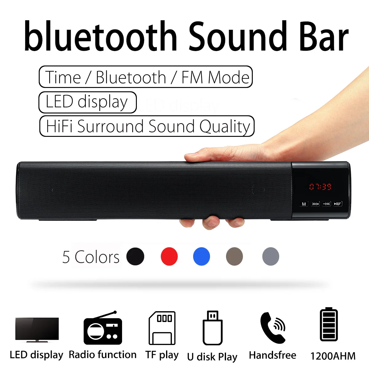 Портативный светодиодный bluetooth динамик Саундбар 10 Вт TF FM USB беспроводной 3D стерео звук сабвуфер Колонка для компьютера ТВ телефона