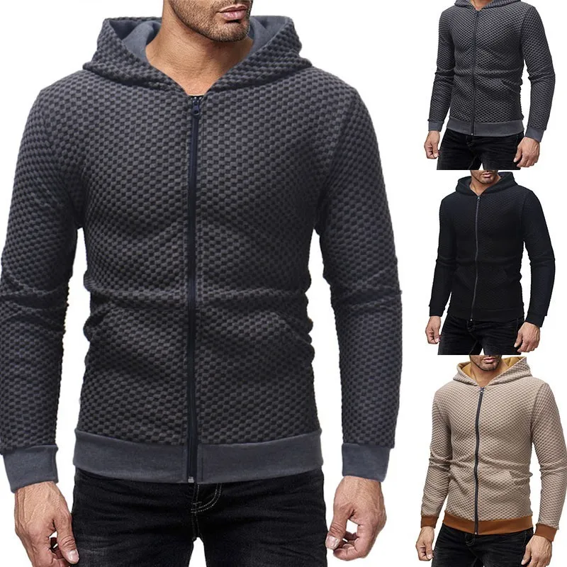 

Lattice Zipper Cardigan hoodie men Autumn Long Sleeve Pullover Tops Blouse New Fashion plus size sweatshirt