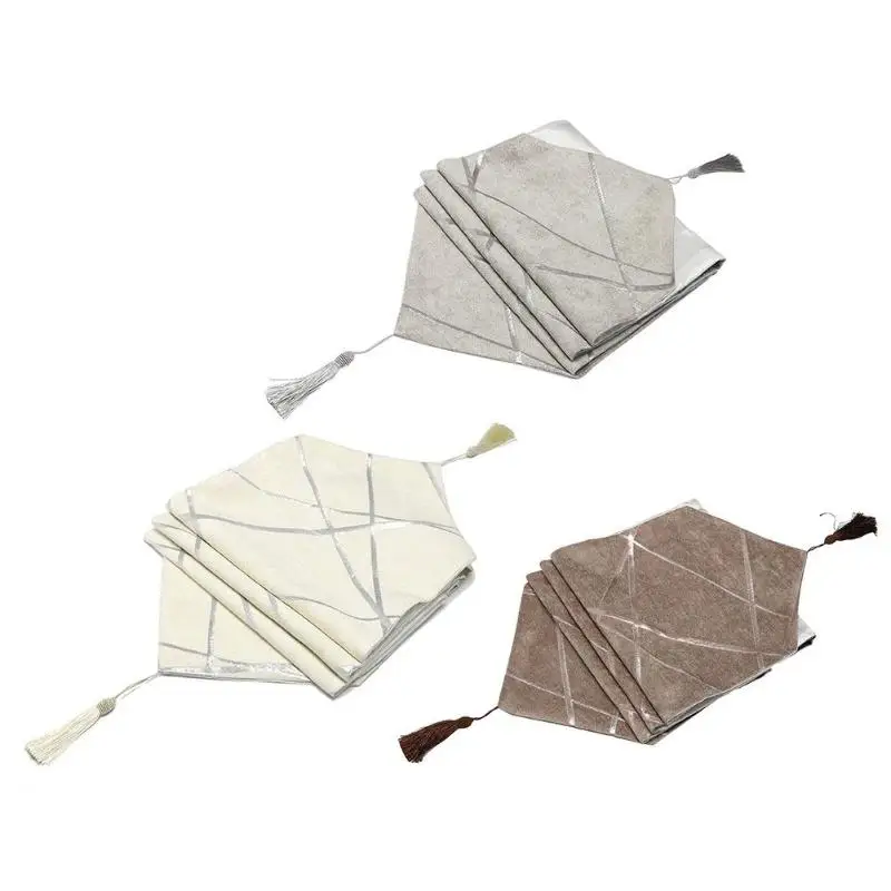 

Nordic Tassel Table Runner Linen Irregular Line Pattern Bed Flag Tablecloth