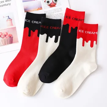 

Funny Socks Women New Spring Autumn Cartoon Cute Socks Long Letter Ice Cream Harajuku White Cotton Happy Women Socks Femme