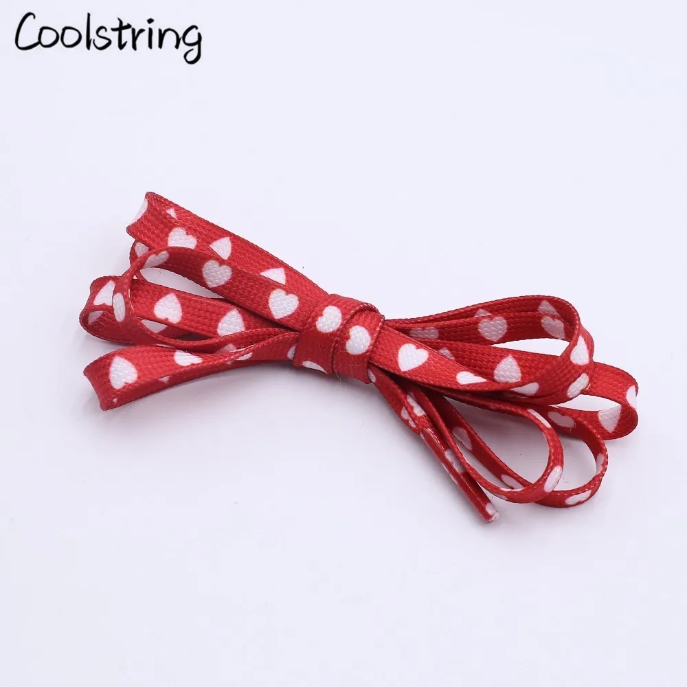 Coolstring Digital Print Sublimated Shoelaces Flat Printed Red White Heart Boot Laces Heat Transfer Latchet For Flats Sneakers