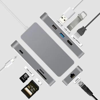 

Arealer USB HUB 7-in-1 Multifunctional USB Type C Hub USB 3.0/2.0 LAN Ports 2K High Definition Output Port Data/TF Card Reader