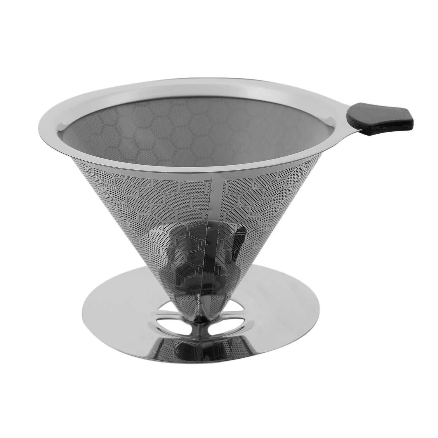 

Stainless Steel Double Layer Coffee Filter Reusable Pour Over Coffee Dripper Cone With Non-Slip Stand And Brush Honeycomb