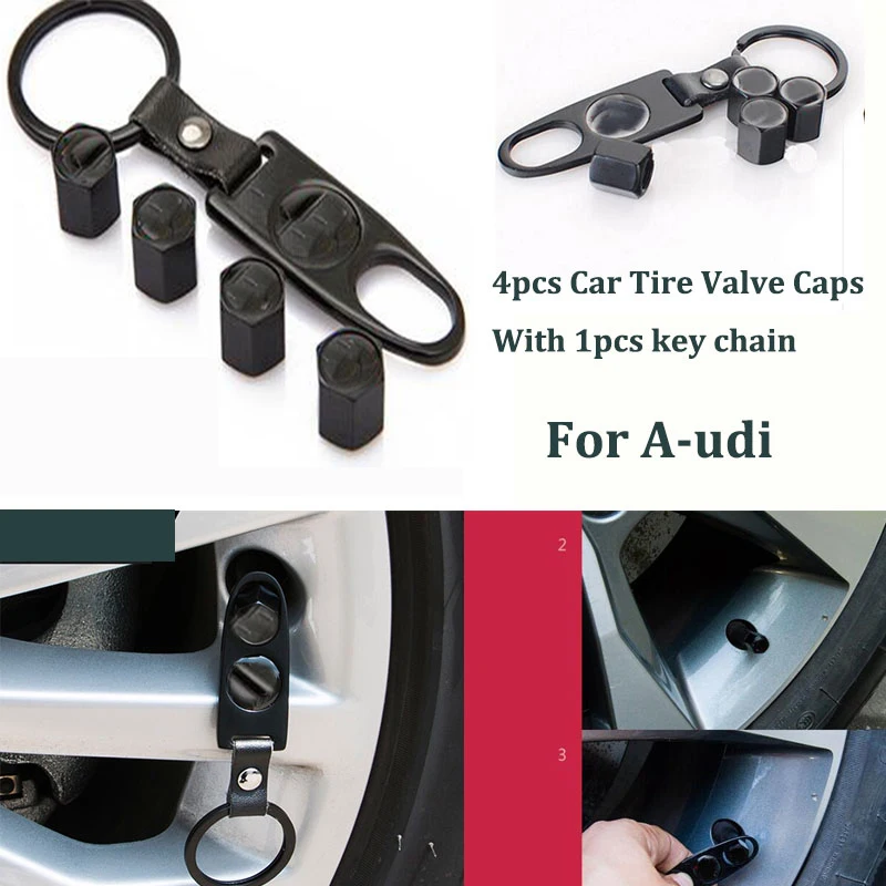 

1set For Audi A1 A2 A3 A4 A5 A6 A7 A8 Q1 Q3 Q5 Q7 Auto Wheel Valve Stem Cap Car Wheel Tire Valve Bolt Nut Car key chian