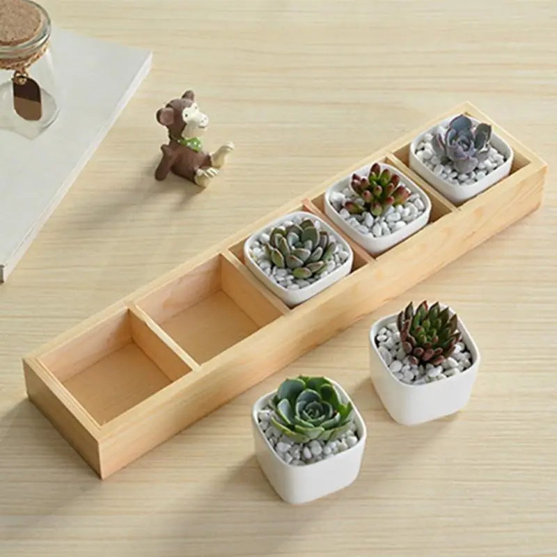 

5-Grid Wooden Succulent Plant Fleshy Flower Pot Box Tray Decorative Containers