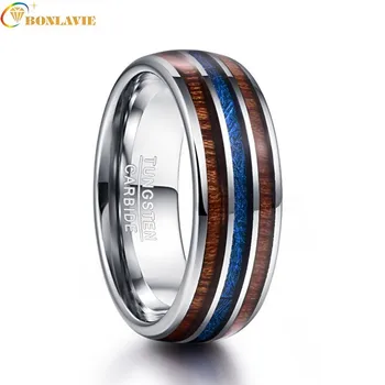 

8MM Wide Polished Abalone Shell Tungsten Carbide Rings Dome Triple Grooved Opal Tungsten Steel Ring Never Fade Big Size 7-12