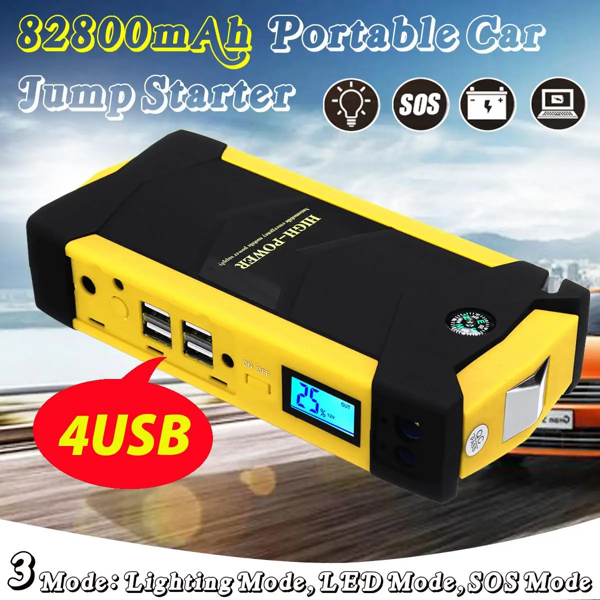 

Waterproof Emergency Car Jump Starter 82800mAh Starting Device Power Bank Portable 4USB 12V 600A Car Charger Car Battery Booster