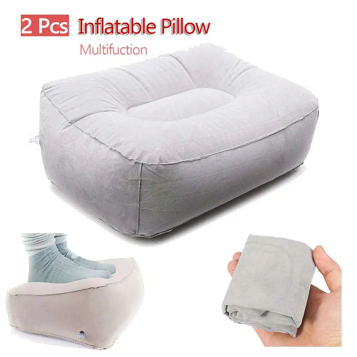 

Inflatable Foot Rest Pillow Portable Pad Mat Footrest Pillow Foot Relief Cushion Gray Train Flight Travel PVC Home Outdoor